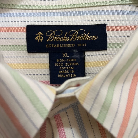 Brooks Brothers Classic Logo Striped Cotton Spring Summer Shirt Mens XL XXL - Picture 6 of 7